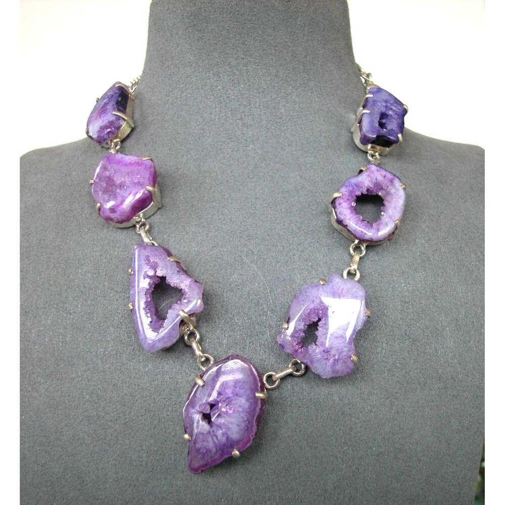 Amethyst Slice Necklace With 20" Chain & Lobster Clasp
